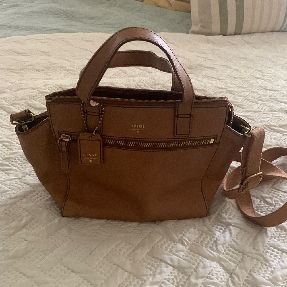 Fossil Brown Leather Satchel with Classic Design